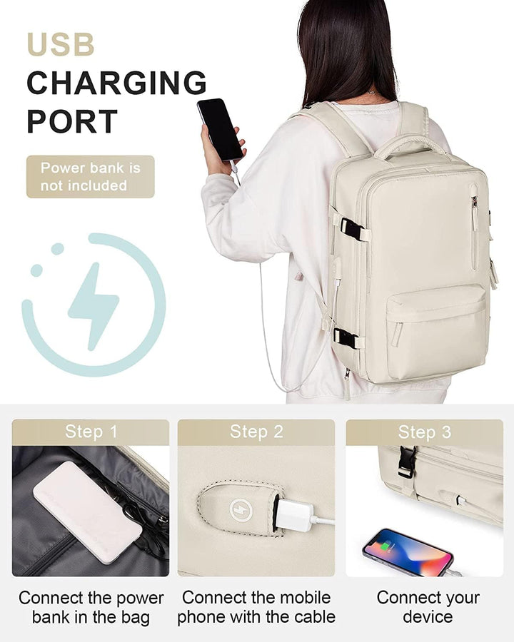 40L Waterproof Travel Backpack with Shoe Compartment & USB Port – 14” (35.56 cm)Laptop Fit