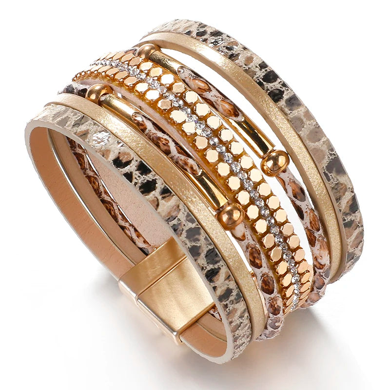 Layered Elegant Bracelet | Snake Leather Jewellery-Khaki-Nora Luxe
