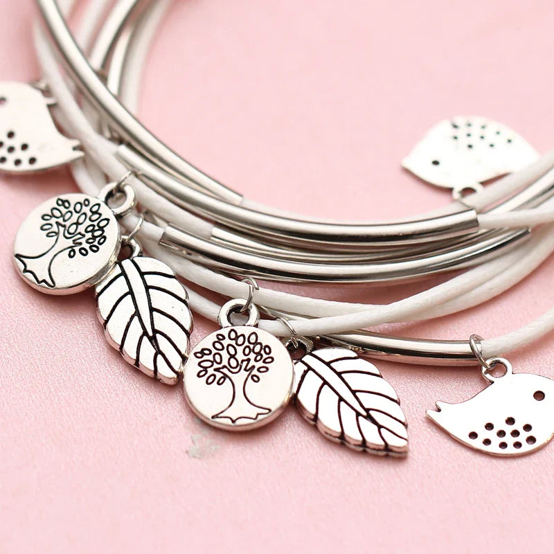Layered Natural Leather Bracelet | Multi-Strand Women's Jewellery-BEIGE-Nora Luxe
