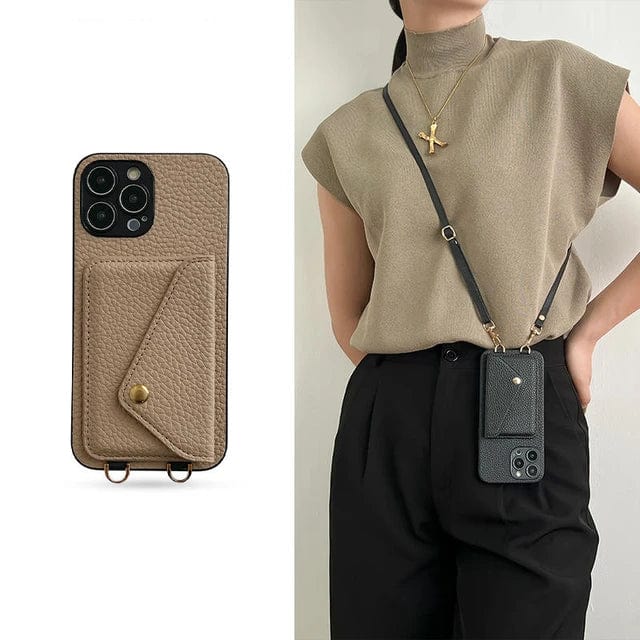 Leather Crossbody Phone Case - Urban Chic-Black-iPhone 12-Nora Luxe