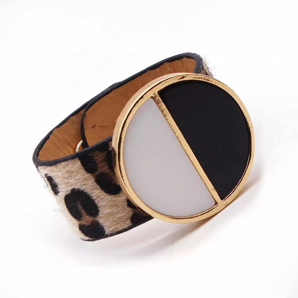 Leather Leopard Wrap Bracelet | Exquisite Handcrafted Accessory-BLACK-AND-WHITE-Nora Luxe