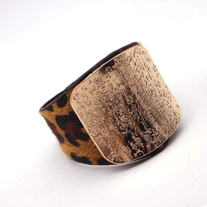 Leather Leopard Wrap Bracelet | Exquisite Handcrafted Accessory-SQUARE DARK-Nora Luxe