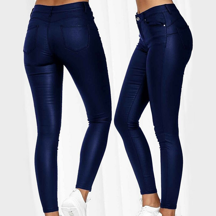 Leather stretch trousers with a high waist - Raffaela-Black-S-Nora Luxe