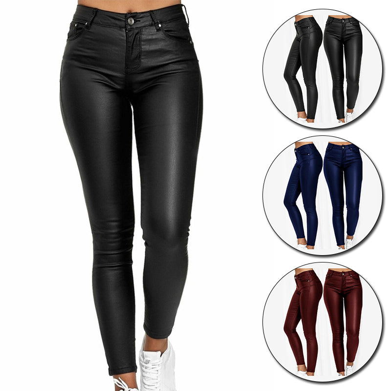 Leather stretch trousers with a high waist - Raffaela-Black-S-Nora Luxe