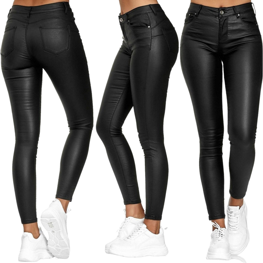 Leather stretch trousers with a high waist - Raffaela-Black-S-Nora Luxe