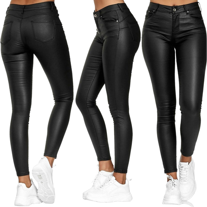 Leather stretch trousers with a high waist - Raffaela-Black-S-Nora Luxe