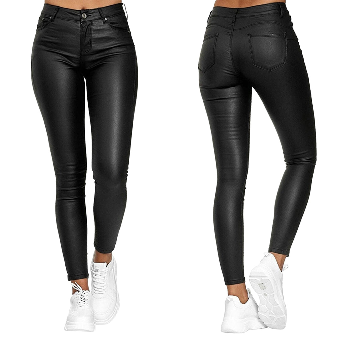 Leather stretch trousers with a high waist - Raffaela-Black-S-Nora Luxe