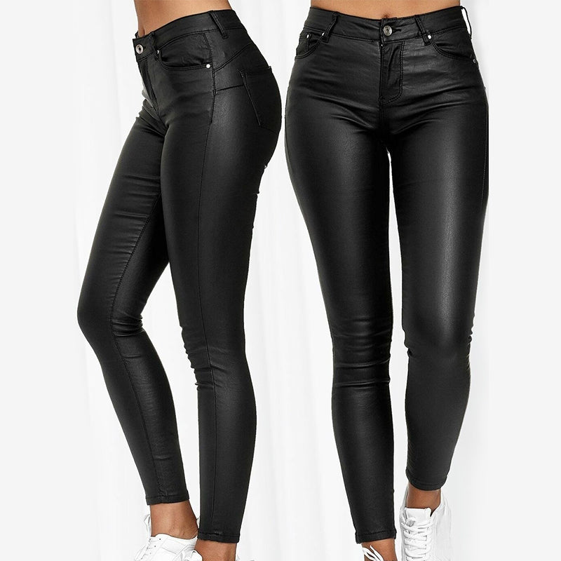 Leather stretch trousers with a high waist - Raffaela-Black-S-Nora Luxe