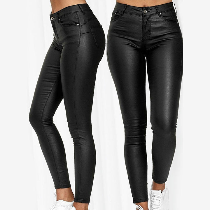 Leather stretch trousers with a high waist - Raffaela-Black-S-Nora Luxe