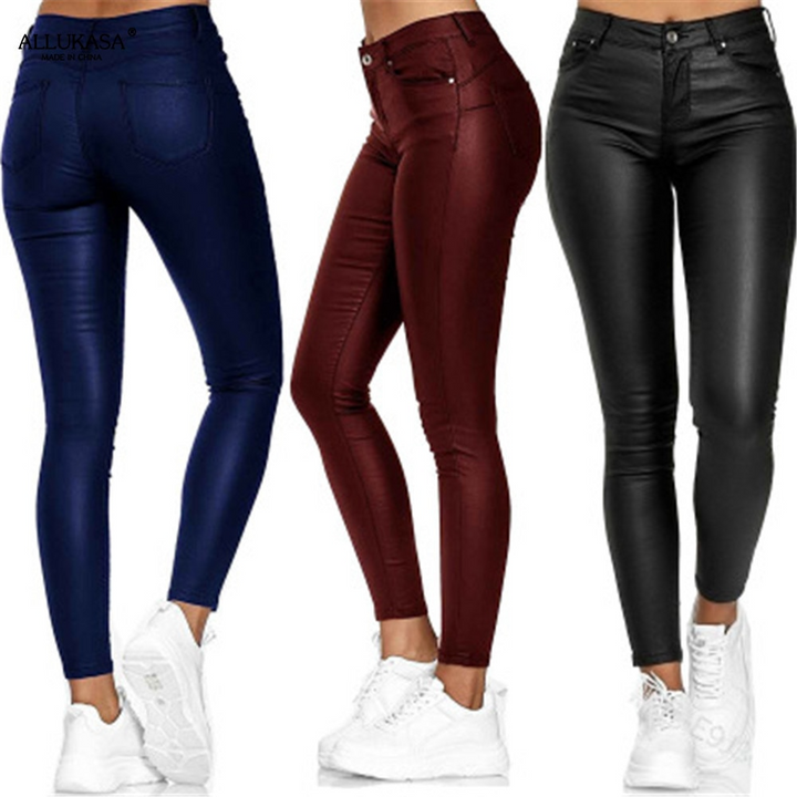 Leather stretch trousers with a high waist - Raffaela-Black-S-Nora Luxe
