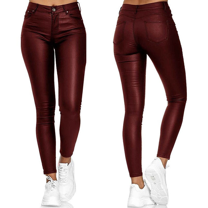 Leather stretch trousers with a high waist - Raffaela-Red-S-Nora Luxe