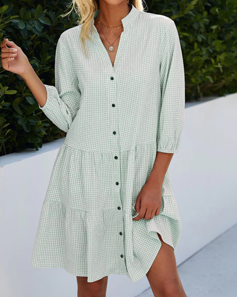 Light A-line summer dress with check pattern – Juliette-Green-S-Nora Luxe