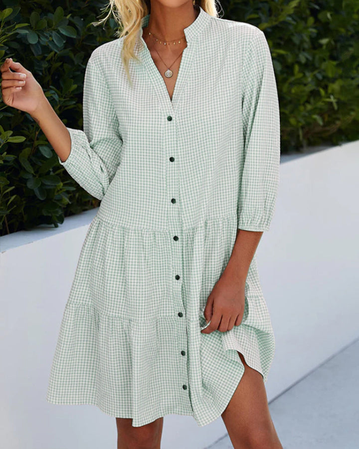 Light A-line summer dress with check pattern – Juliette-Green-S-Nora Luxe
