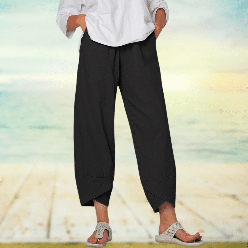 Light cotton trousers with elastic waistband – Mila-Black-S-Nora Luxe