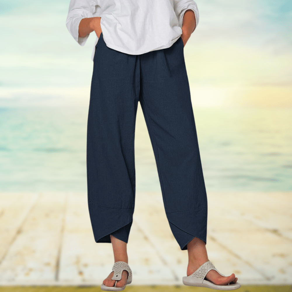 Light cotton trousers with elastic waistband – Mila-Blue-S-Nora Luxe