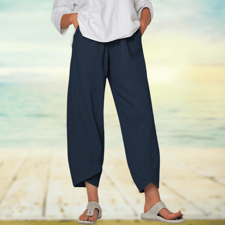 Light cotton trousers with elastic waistband – Mila-Blue-S-Nora Luxe