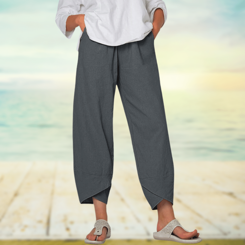 Light cotton trousers with elastic waistband – Mila-Gray-S-Nora Luxe