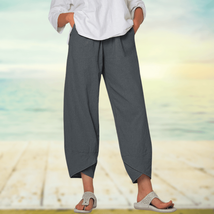 Light cotton trousers with elastic waistband – Mila-Gray-S-Nora Luxe