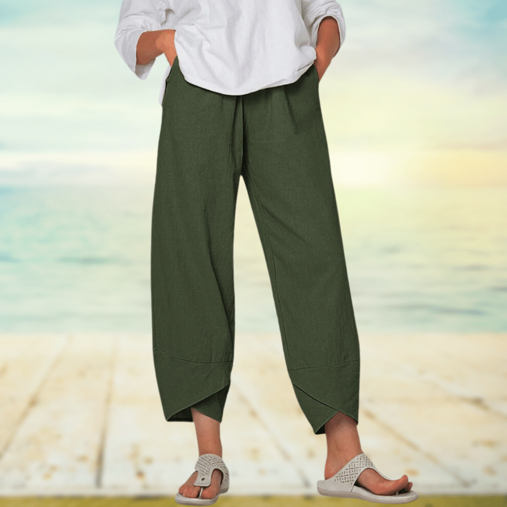 Light cotton trousers with elastic waistband – Mila-Green-S-Nora Luxe