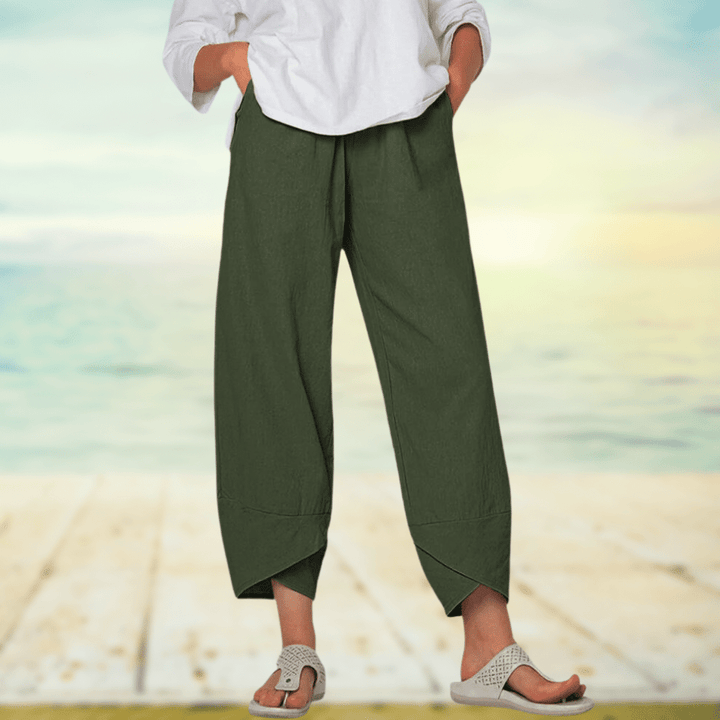 Light cotton trousers with elastic waistband – Mila-Green-S-Nora Luxe