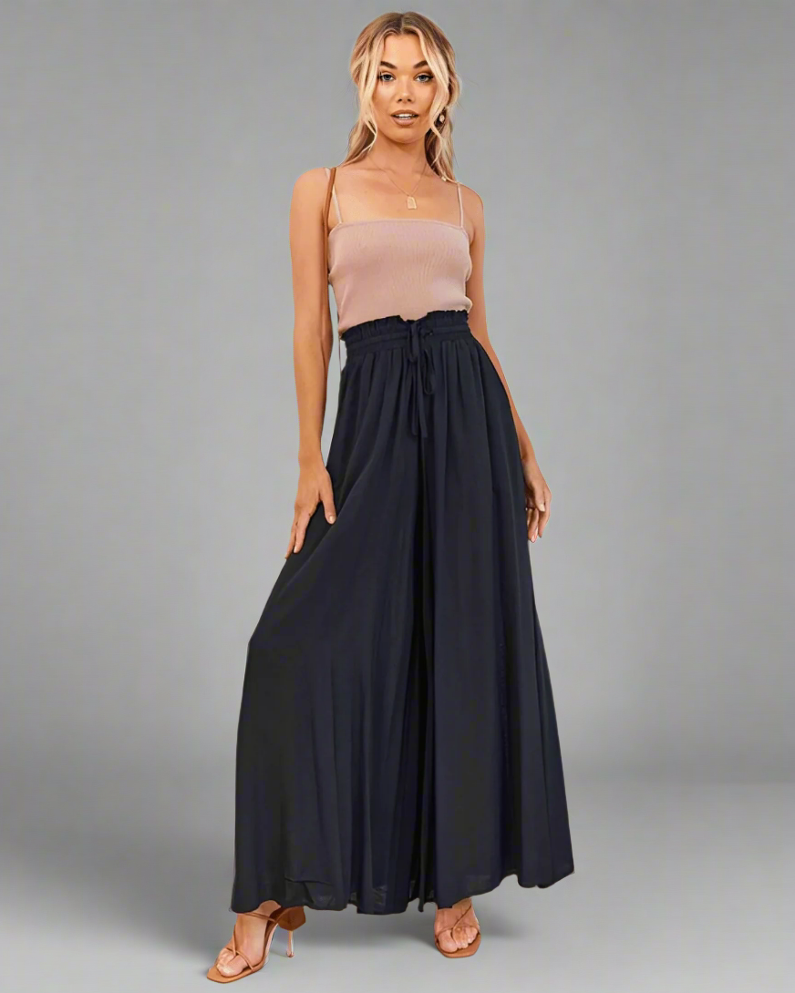 Light ladies' summer trousers with a high waist – Mira-Black-S-The Livary