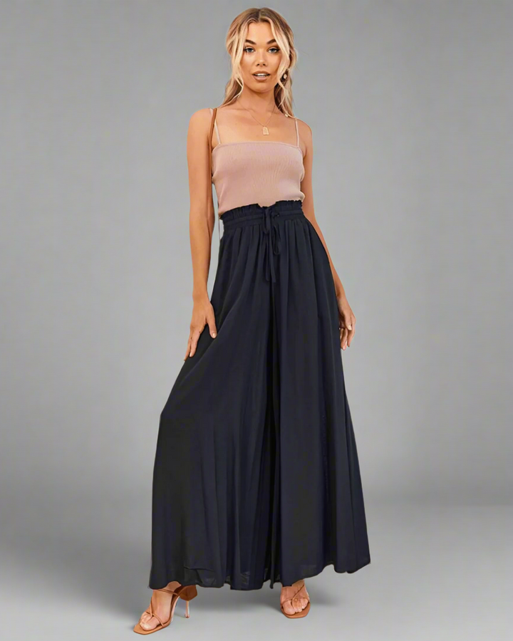 Light ladies' summer trousers with a high waist – Mira-Black-S-The Livary