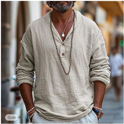 Light Linen Henley Shirt for Men – Jonas-Brown-S-Nora Luxe