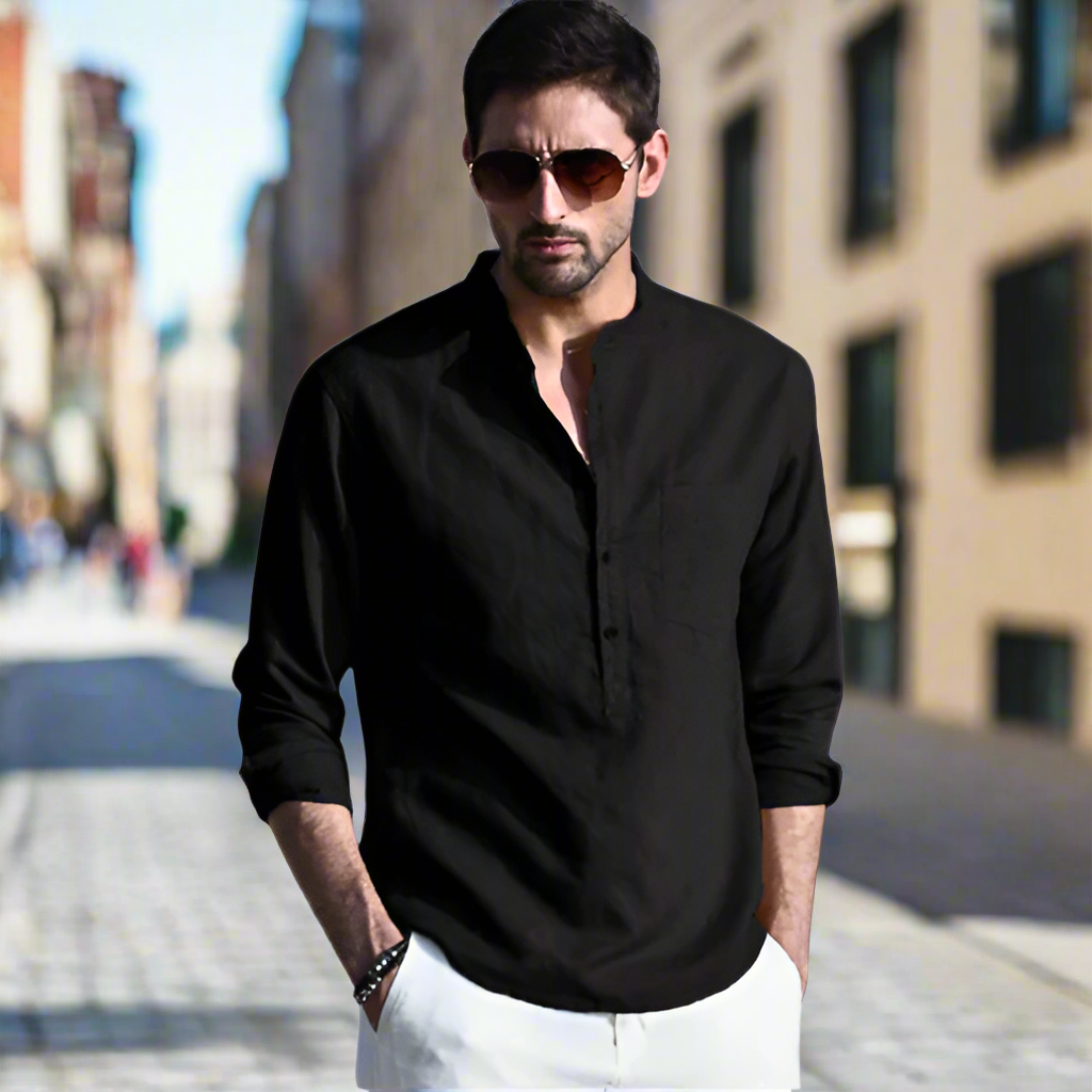 Light Linen Men's Shirt – Thiago-Black-S-State of Style