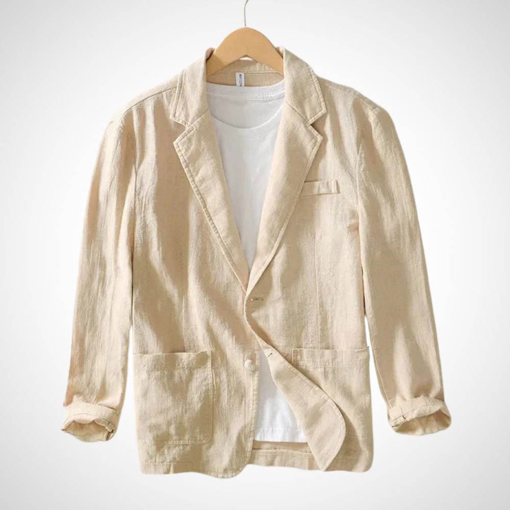 Light men's linen blazer made from a cotton blend – Julian-Beige-S-Nora Luxe