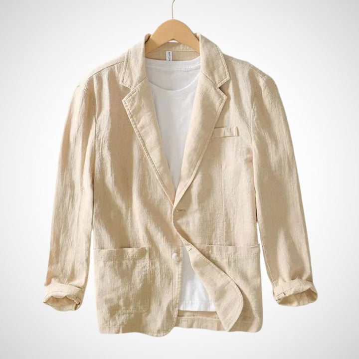 Light men's linen blazer made from a cotton blend – Julian-Beige-S-Nora Luxe