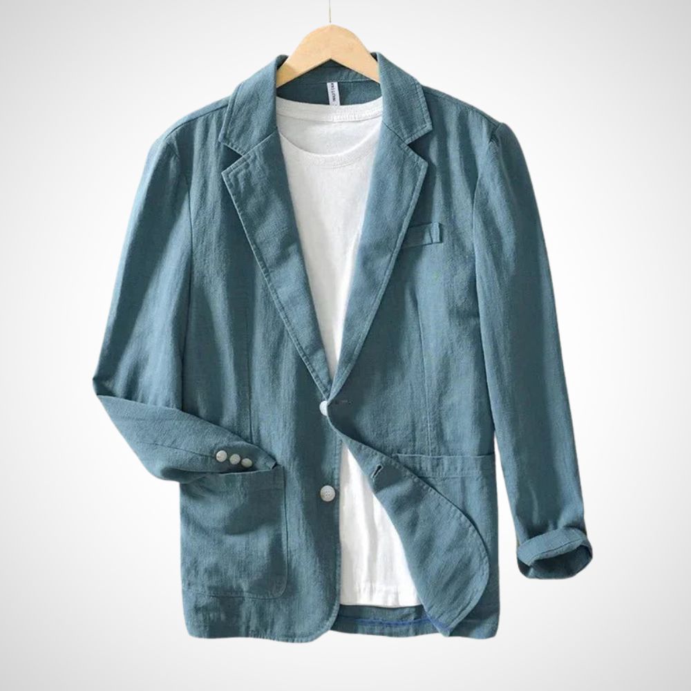 Light men's linen blazer made from a cotton blend – Julian-Blue-S-Nora Luxe