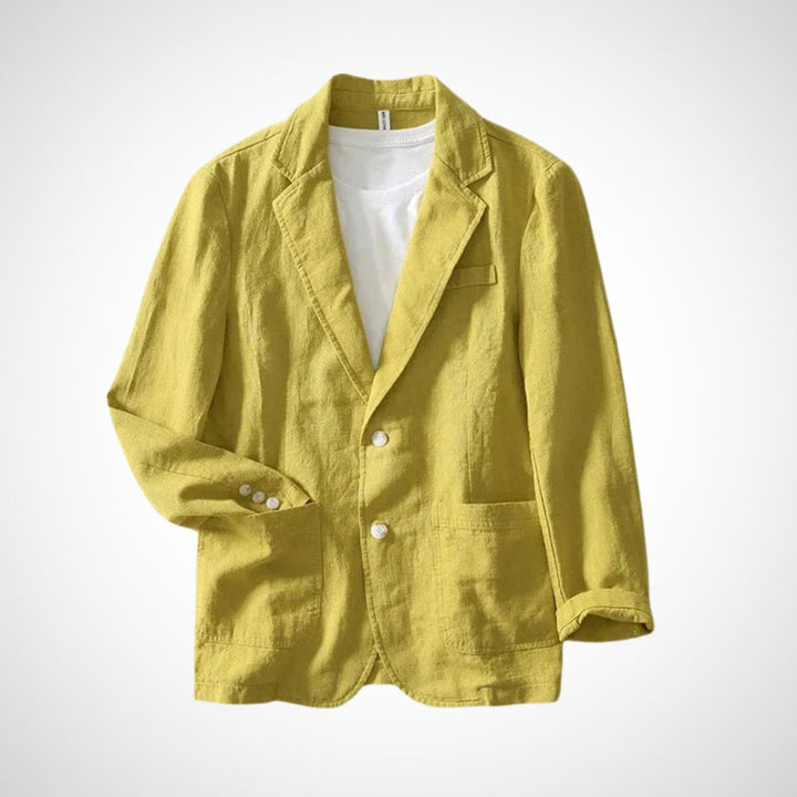 Light men's linen blazer made from a cotton blend – Julian-Yellow-S-Nora Luxe