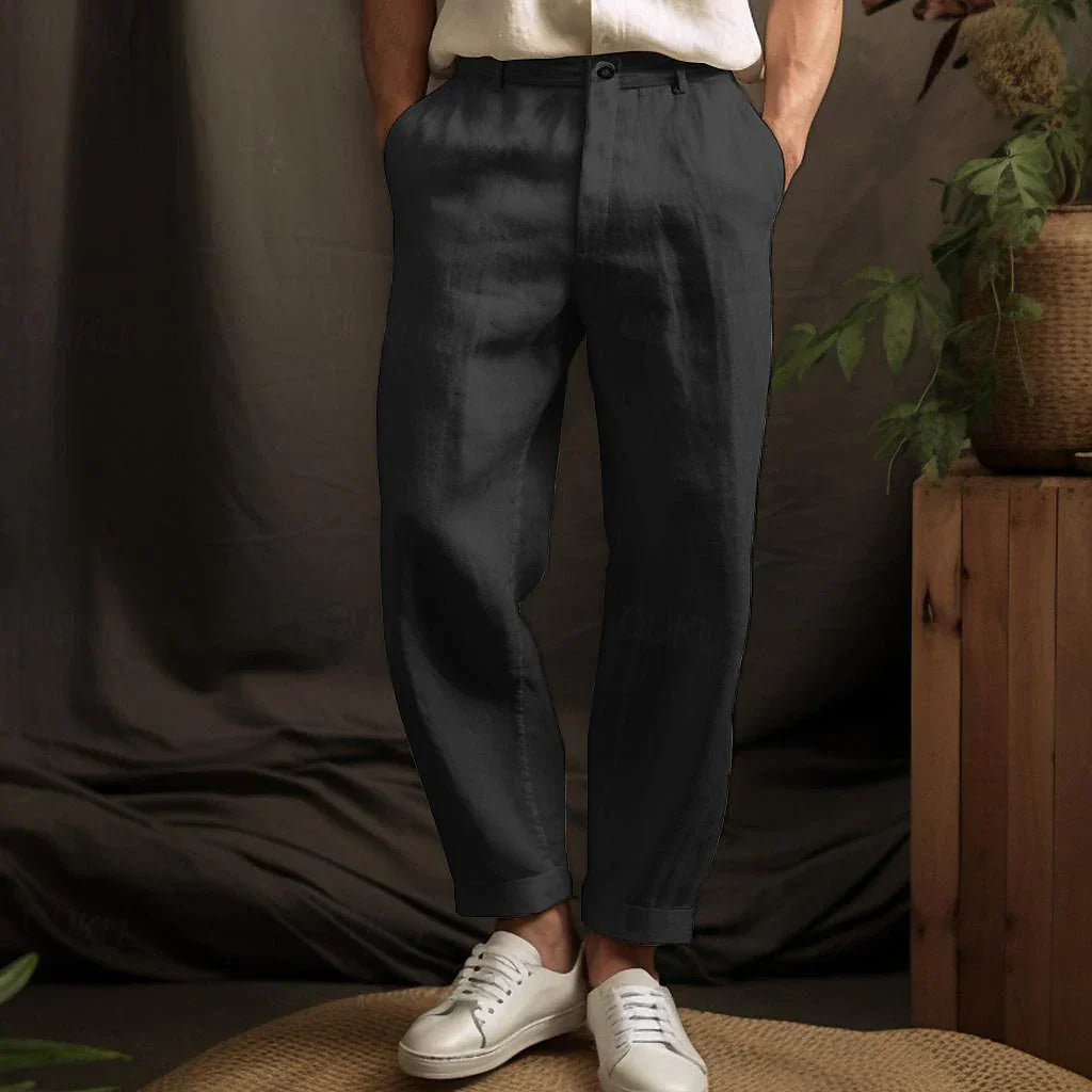 Light men's linen trousers with a relaxed fit – Luca-Black-S-Nora Luxe