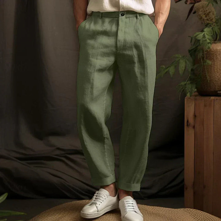 Light men's linen trousers with a relaxed fit – Luca-Green-S-Nora Luxe