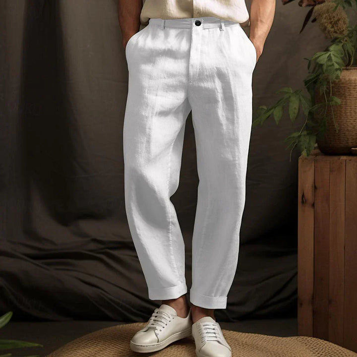 Light men's linen trousers with a relaxed fit – Luca-White-S-Nora Luxe