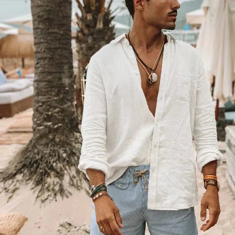 Light men's summer shirt made of linen-cotton blend – Felix-White-S-The Livary