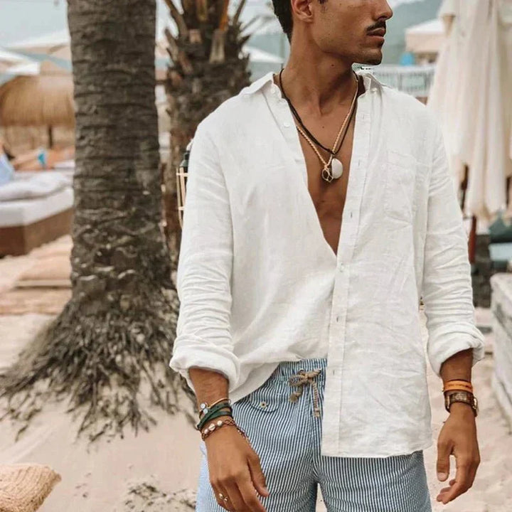 Light men's summer shirt made of linen-cotton blend – Felix-White-S-The Livary