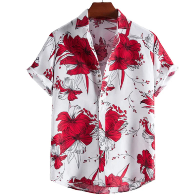 Light & Stylish Tropical Shirt with Floral Pattern for Men – Mateo-White-Red-S-Nora Luxe