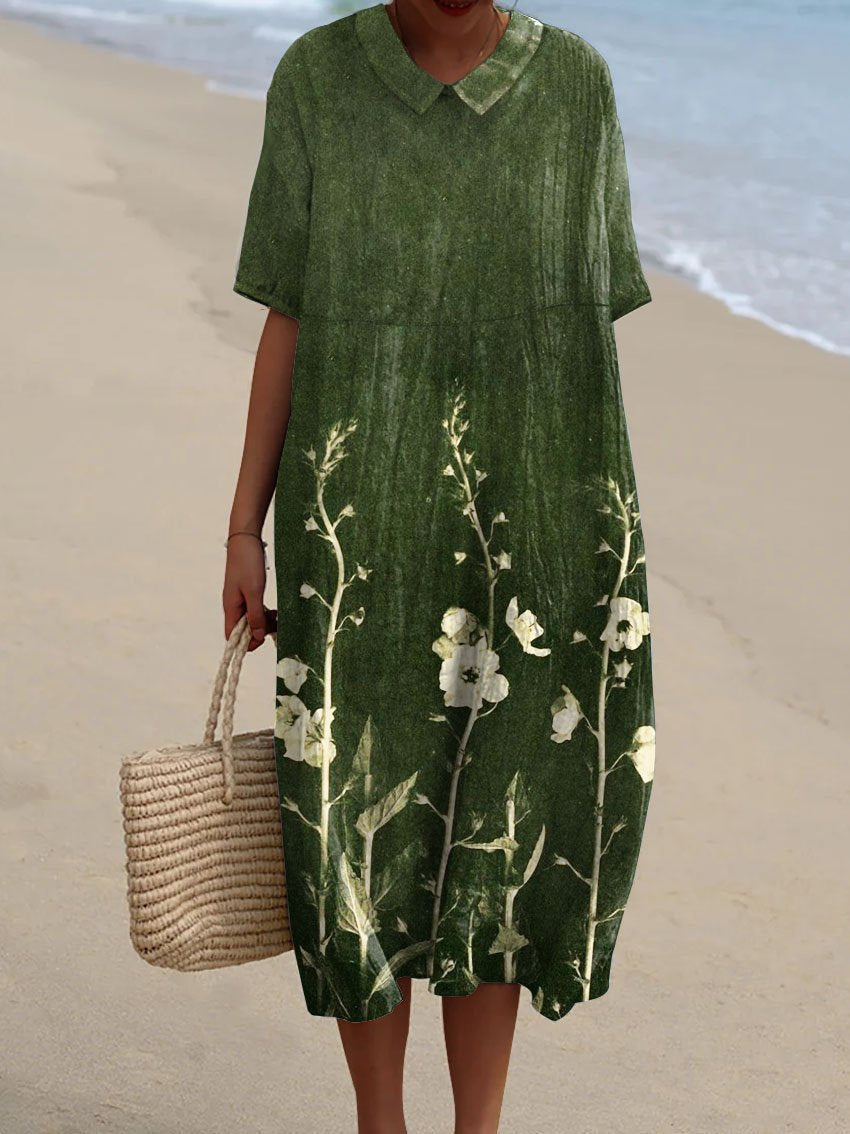 Light summer flower dress for women with V-neck and comfortable cut – Talia-Green-S-Nora Luxe