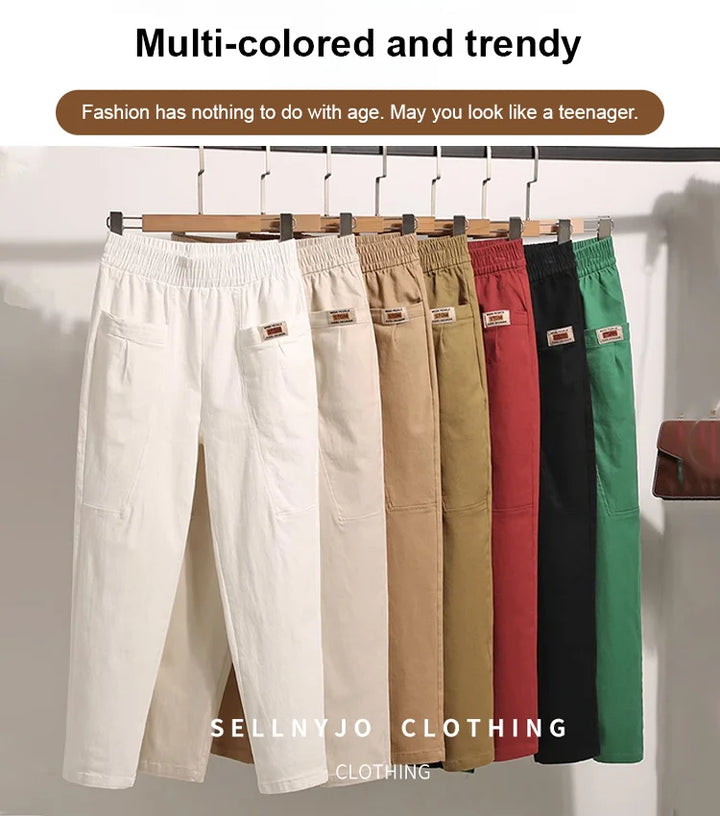 Light summer trousers made of cotton with stretch waistband – Linnea-Brick red-M-Nora Luxe