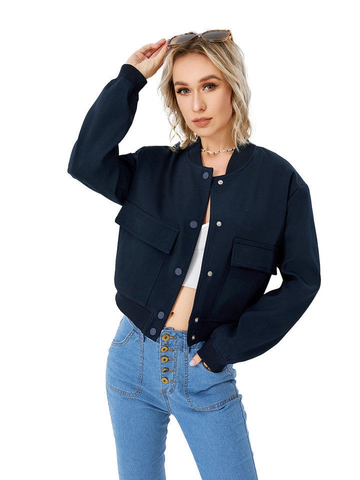 Light women's bomber jacket with button closure – Mira-Dark blue-S-Nora Luxe