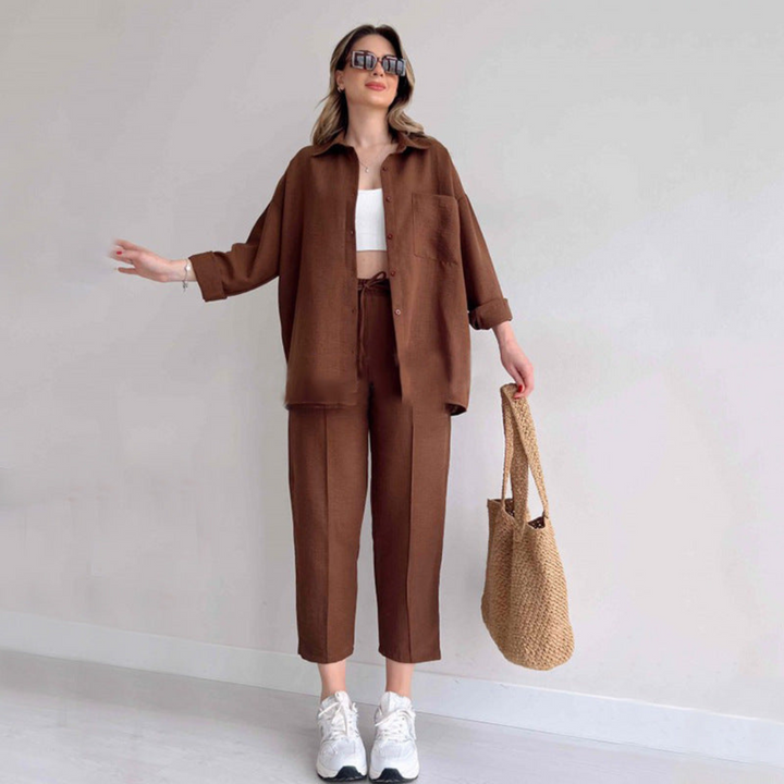 Light women's linen two-piece – Camille-Brown-S-Nora Luxe
