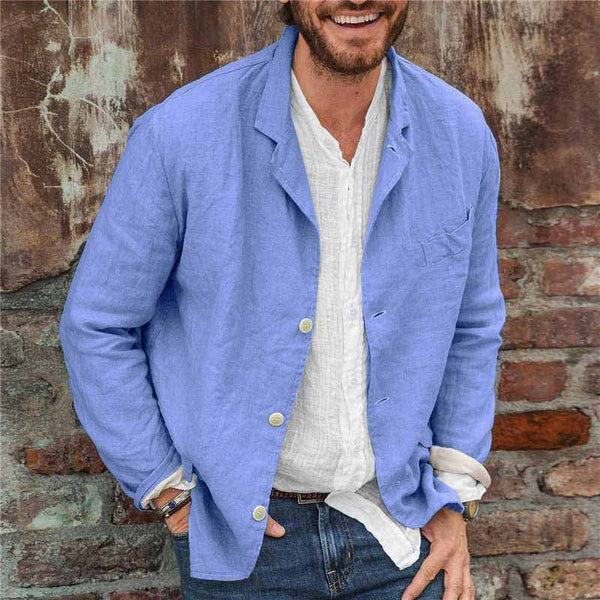 Lightweight cotton-linen men's jacket – Lennart-Blue-S-Nora Luxe