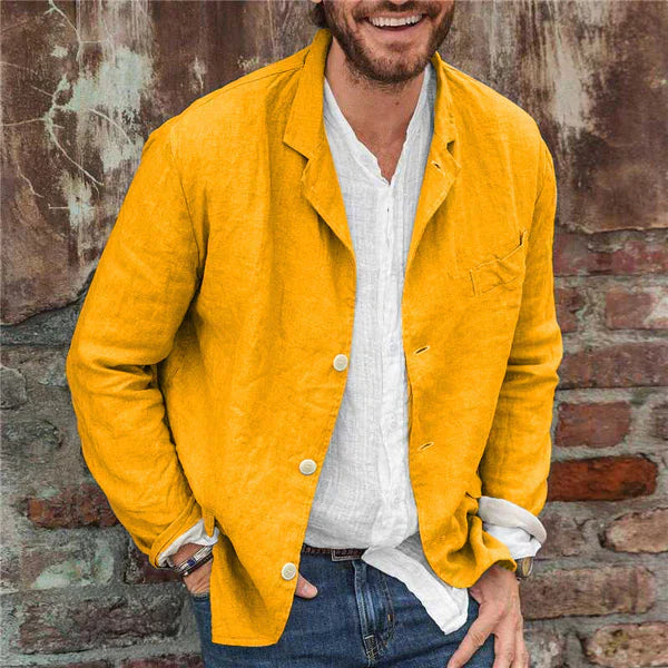 Lightweight cotton-linen men's jacket – Lennart-Yellow-S-Nora Luxe