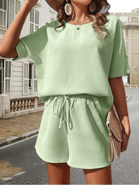Lightweight Ladies Summer Set with Top and Shorts – Ninae-Light green-S-State of Style