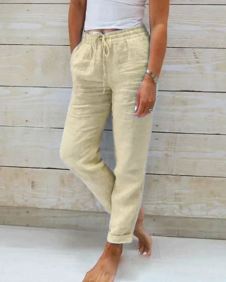 Lightweight linen trousers for women - Hannah-Beige-XS-Nora Luxe