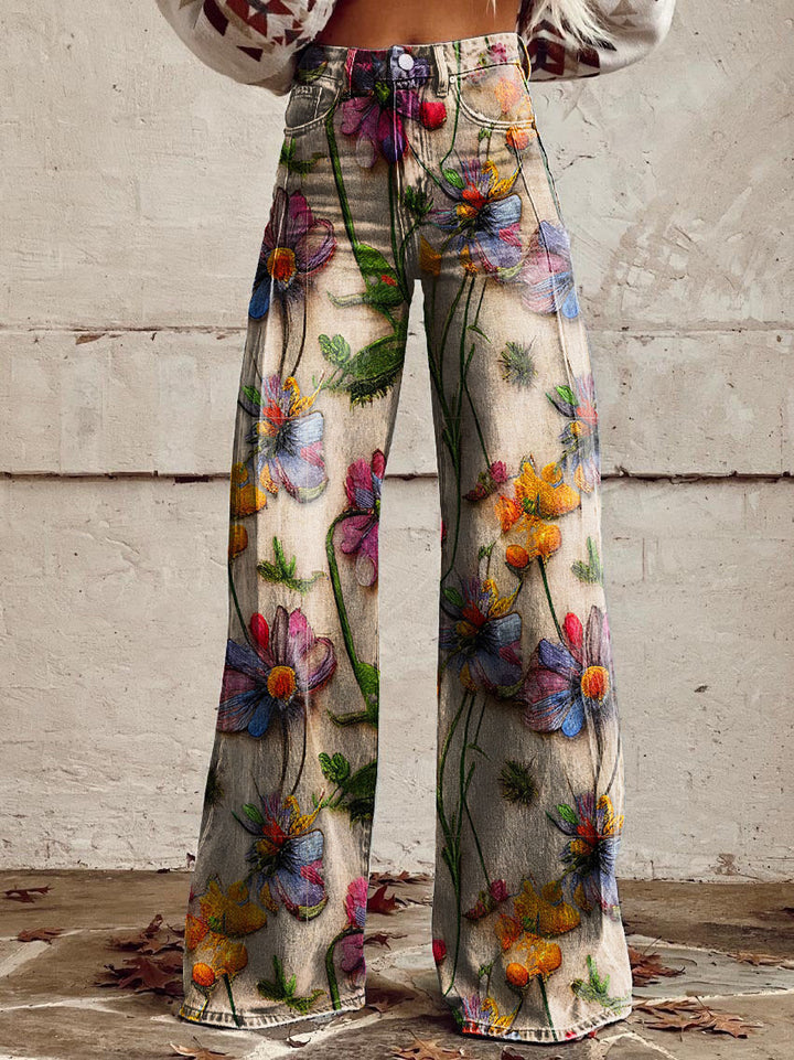 Lightweight Long Ladies Trousers - Lina-Flowers-S-Nora Luxe