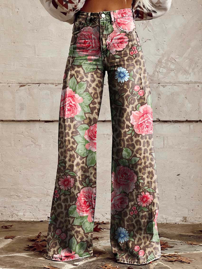 Lightweight Long Ladies Trousers - Lina-Pink Leopard-S-Nora Luxe