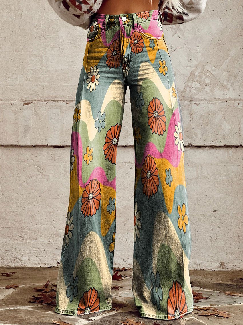 Lightweight Long Ladies Trousers - Lina-Waves & Flowers-S-Nora Luxe