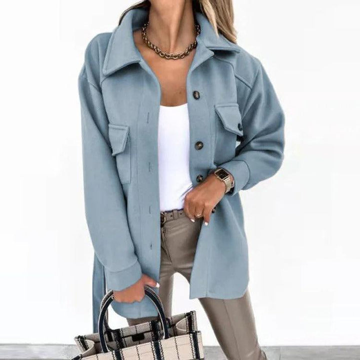 Lightweight Long Wool Summer Coat - Isabella-Light Blue-XS-Nora Luxe